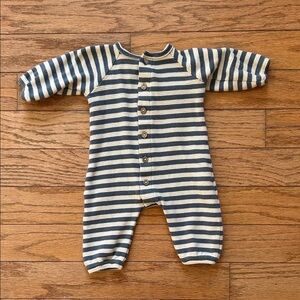 Quincy Mae Blue and Cream Striped Footie